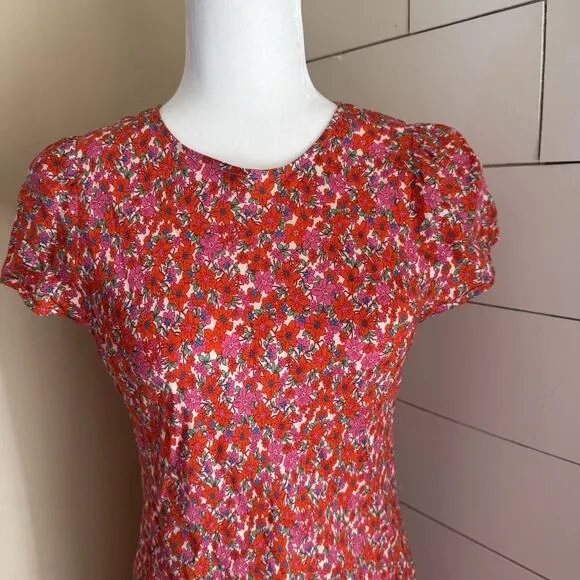 J Crew Dress 8 Womens Short Sleeve Gwyneth Cupro Blend Slip Floral Spring Sheath