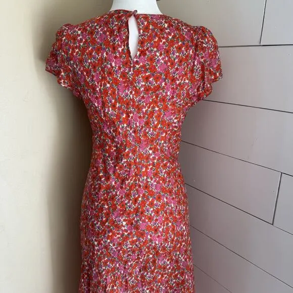 J Crew Dress 8 Womens Short Sleeve Gwyneth Cupro Blend Slip Floral Spring Sheath