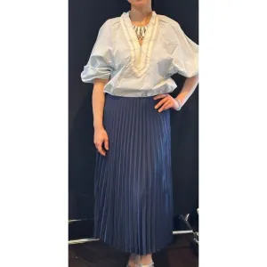 J Crew Gwyneth Slip Pleated Maxi Skirt Navy Blue Sz M
