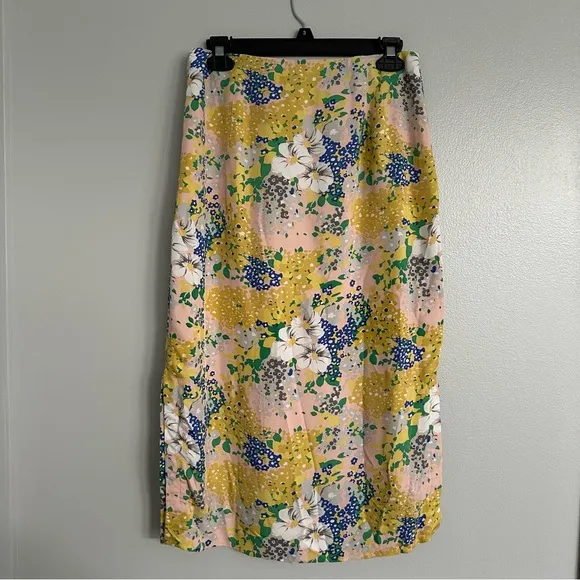 J Crew Lemon Floral Midi Slip Skirt In Floral Subtle Pink Gold Size 6