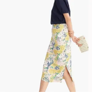 J Crew Lemon Floral Midi Slip Skirt In Floral Subtle Pink Gold Size 6