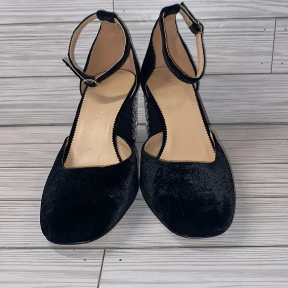 J. Crew Maisie ankle strap heels Black Italian suede 8.5M