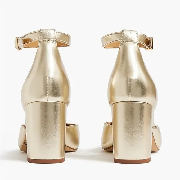 J Crew Metallic block heels with ankle strap BU518