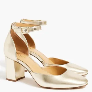 J Crew Metallic block heels with ankle strap BU518