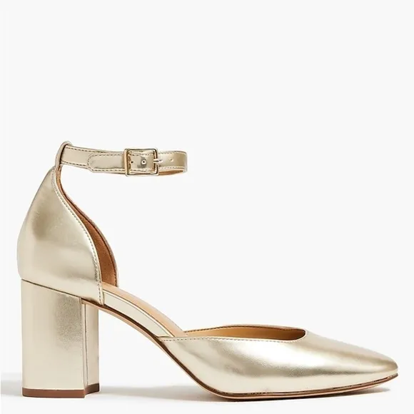 J Crew Metallic block heels with ankle strap BU518