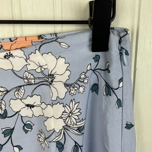 J. Crew Midi Slip Skirt in Grid Floral Blue Side Slit L7538 Women's Size 2