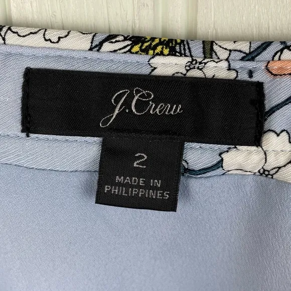 J. Crew Midi Slip Skirt in Grid Floral Blue Side Slit L7538 Women's Size 2