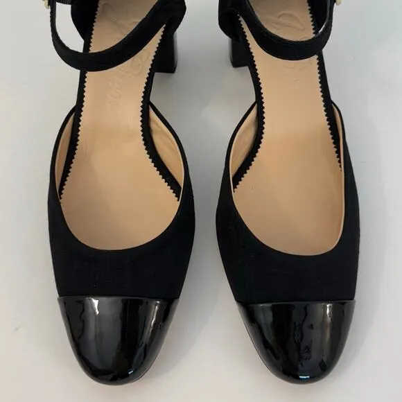 J. Crew Mille Ankle Stap Heels Mary Jane Moire Leather Black Size Size 7.5