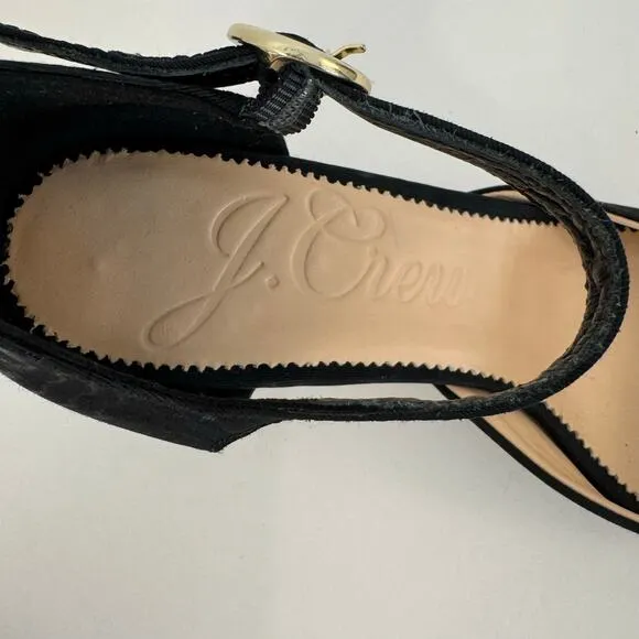 J. Crew Mille Ankle Stap Heels Mary Jane Moire Leather Black Size Size 7.5