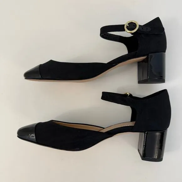 J. Crew Mille Ankle Stap Heels Mary Jane Moire Leather Black Size Size 7.5