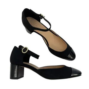 J. Crew Mille Ankle Stap Heels Mary Jane Moire Leather Black Size Size 7.5