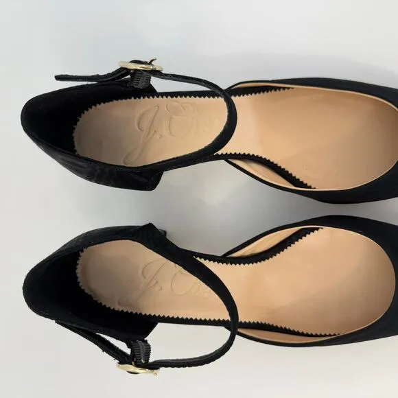 J. Crew Mille Ankle Stap Heels Mary Jane Moire Leather Black Size Size 7.5