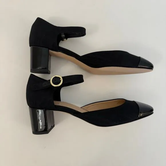 J. Crew Mille Ankle Stap Heels Mary Jane Moire Leather Black Size Size 7.5