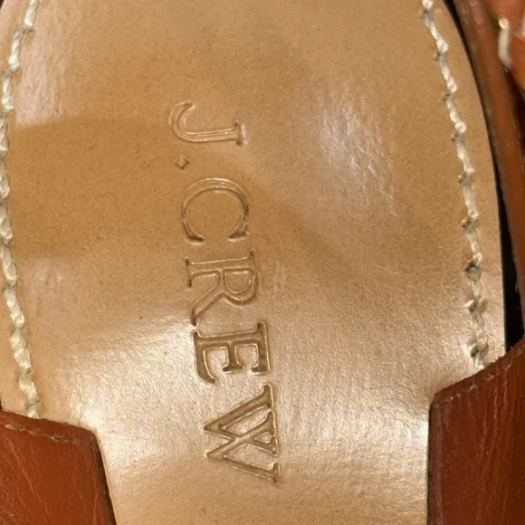 J. Crew Raffia Ankle Tie Block Heel Sandal Size 7 Tan/Pink/Gold