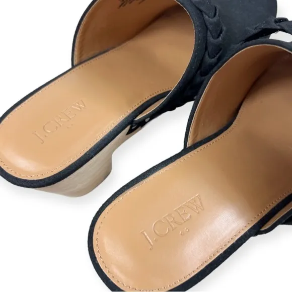 J. Crew Sueded Braided Clogs Black Microsuede 8.5