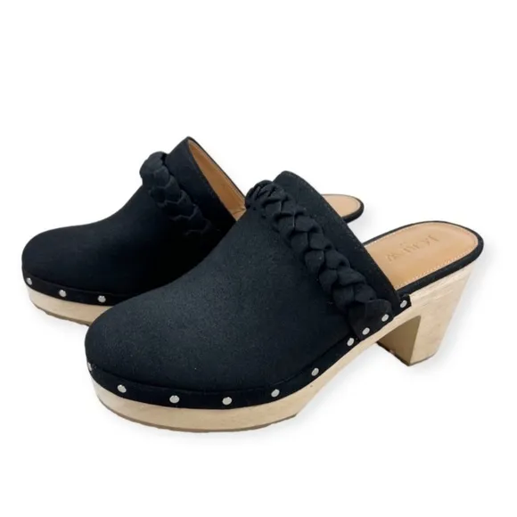 J. Crew Sueded Braided Clogs Black Microsuede 8.5