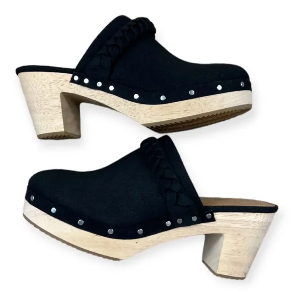 J. Crew Sueded Braided Clogs Black Microsuede 8.5