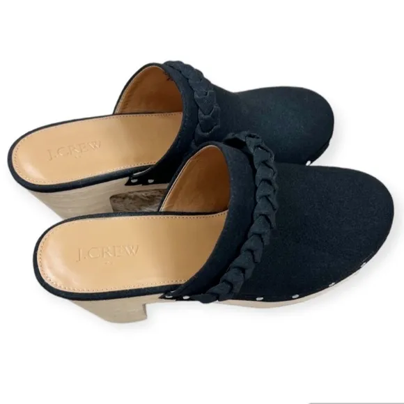 J. Crew Sueded Braided Clogs Black Microsuede 8.5