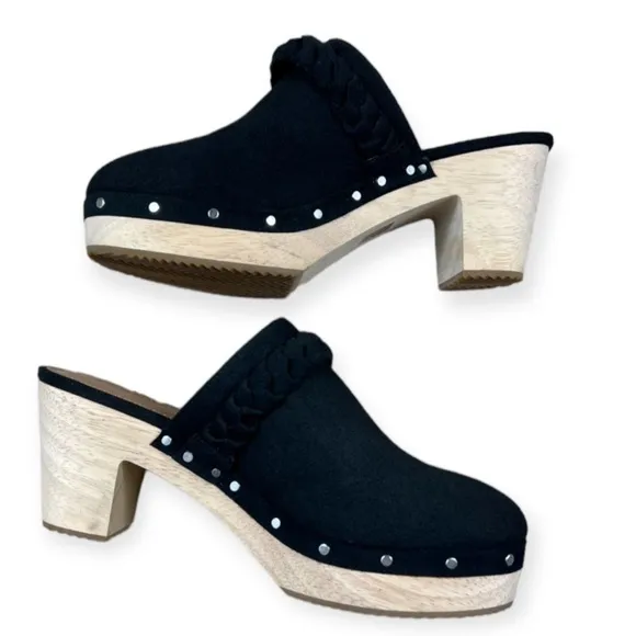 J. Crew Sueded Braided Clogs Black Microsuede 8.5