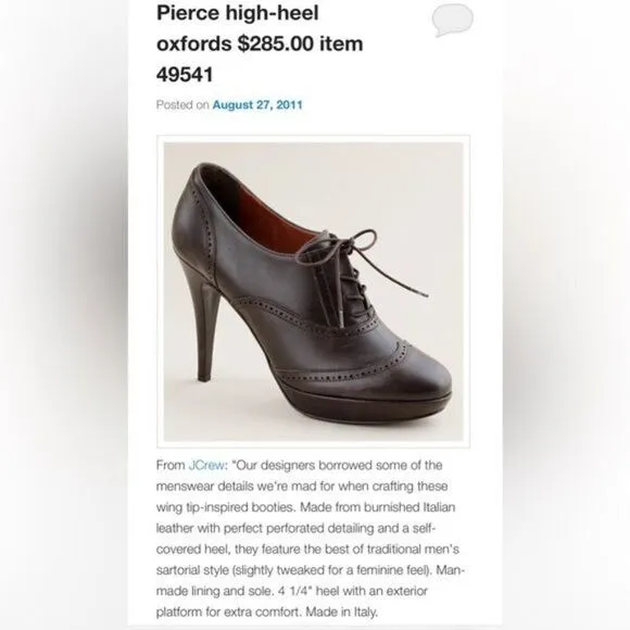 J. Crew Pierce high-heel oxfords, size women’s US 7.5, black leather