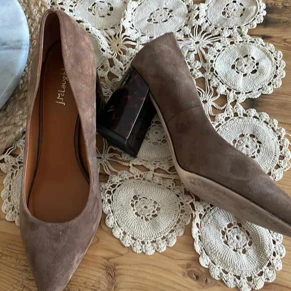 J. McLaughlin suede heels with tortoise shell block size 11