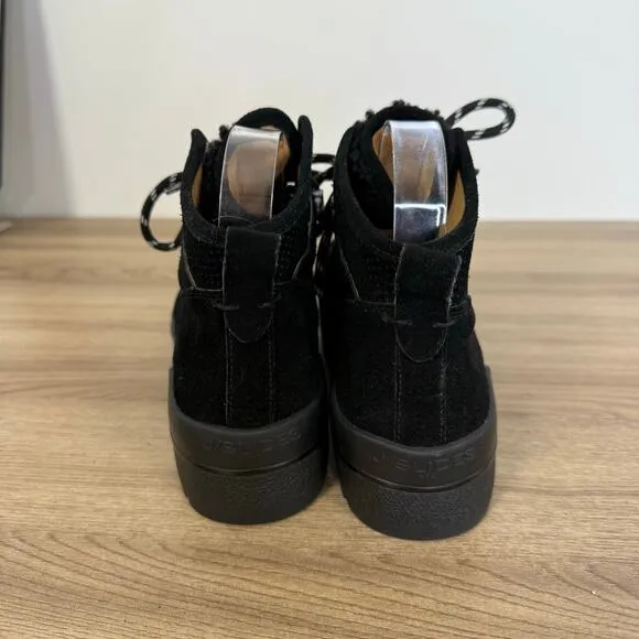 J Slides Womens Black Chunky Shearling Lace Up Boots Size 7.5 Leather Black Boot