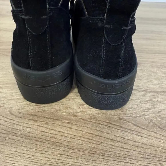 J Slides Womens Black Chunky Shearling Lace Up Boots Size 7.5 Leather Black Boot