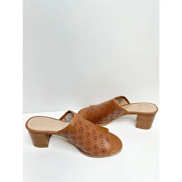 Jack Rogers Sandals Womens Size 6 Brown Roonie Open Toe Perforated Leather Slide