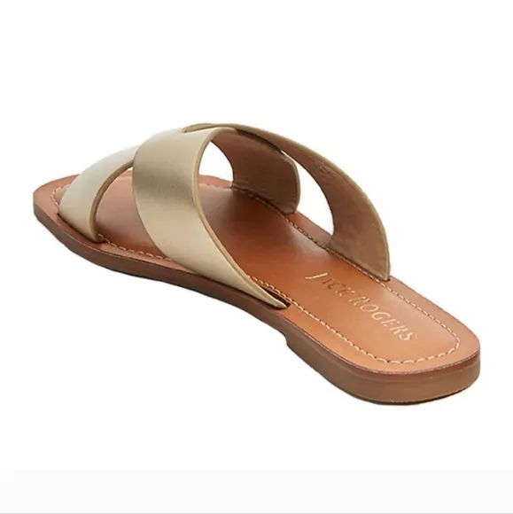 Jack Rogers Slotted Sloane X Band Gold Criss Cross Slides - 6