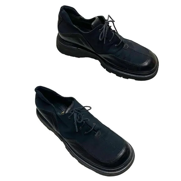 JANET &amp; JANET Womens Black Leather Textile Chunky‎ Oxfords