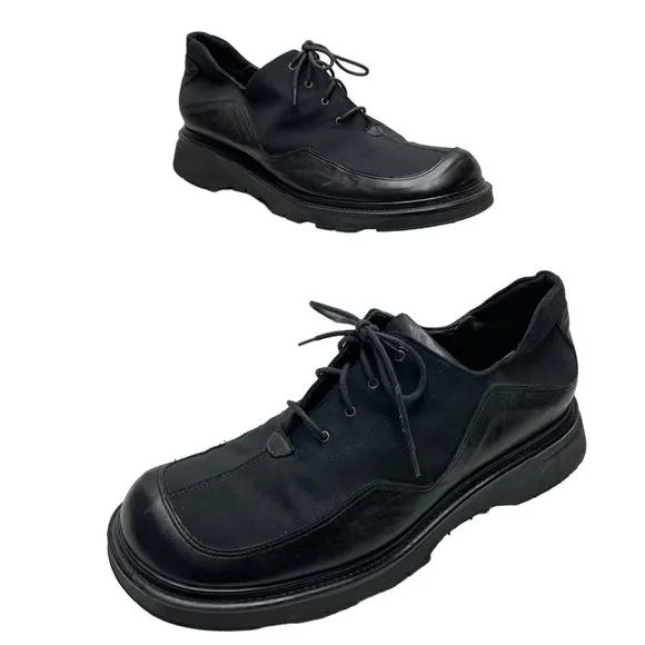 JANET &amp; JANET Womens Black Leather Textile Chunky‎ Oxfords