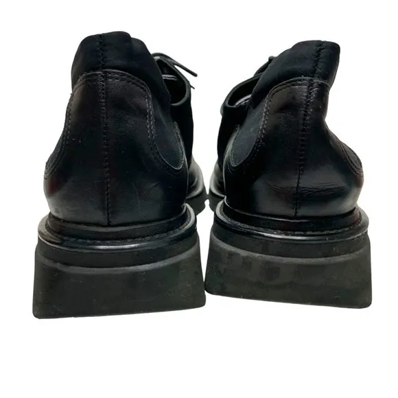 JANET &amp; JANET Womens Black Leather Textile Chunky‎ Oxfords