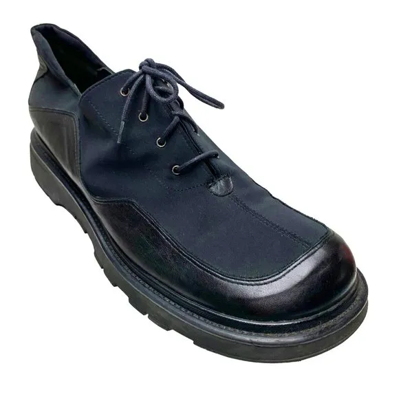 JANET &amp; JANET Womens Black Leather Textile Chunky‎ Oxfords