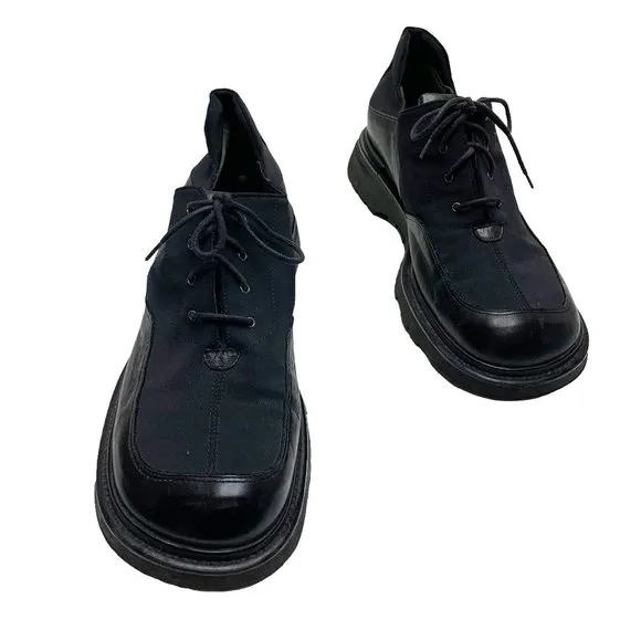 JANET &amp; JANET Womens Black Leather Textile Chunky‎ Oxfords