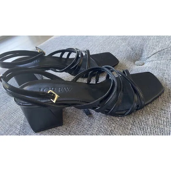 J.Crew $148 Layne strappy-sandal heels in leather Black Size 6 CA047