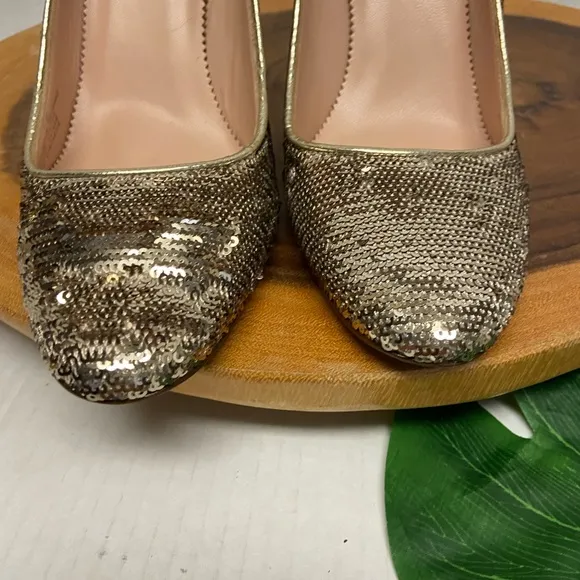 JCrew Holiday Gold Sequined Block Heels NEW!