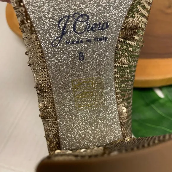 JCrew Holiday Gold Sequined Block Heels NEW!