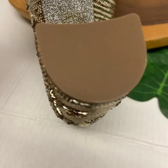 JCrew Holiday Gold Sequined Block Heels NEW!