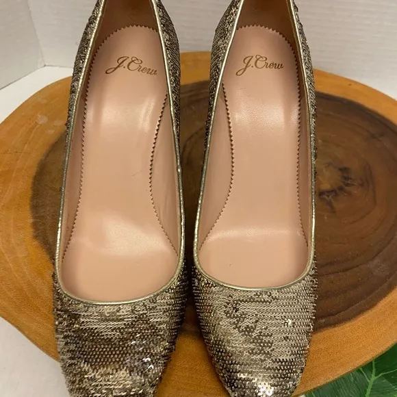 JCrew Holiday Gold Sequined Block Heels NEW!