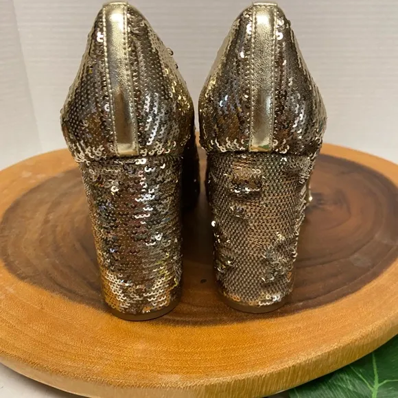JCrew Holiday Gold Sequined Block Heels NEW!