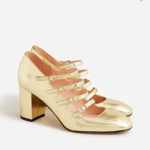 J.Crew Maisie multistrap heels in metallic leather