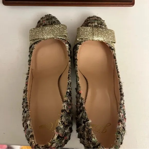 J.Crew Multicolor Tweed Heels with Gold Bow Made in Italy Womens Size 8 1/2