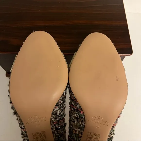 J.Crew Multicolor Tweed Heels with Gold Bow Made in Italy Womens Size 8 1/2
