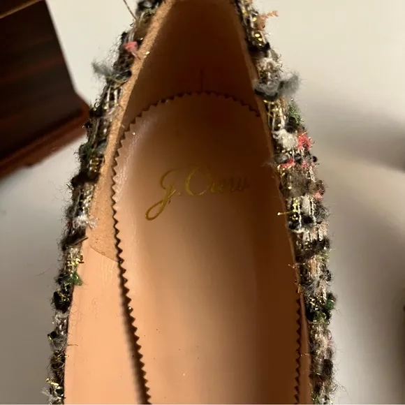 J.Crew Multicolor Tweed Heels with Gold Bow Made in Italy Womens Size 8 1/2