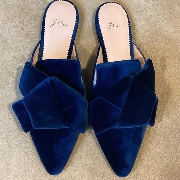 J.Crew Velvet Flat Mule Slides deep teal color; size 8; excellent condition