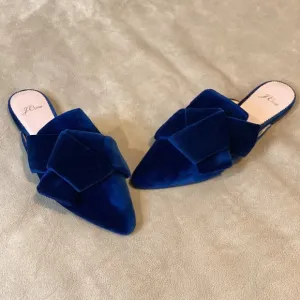 J.Crew Velvet Flat Mule Slides deep teal color; size 8; excellent condition