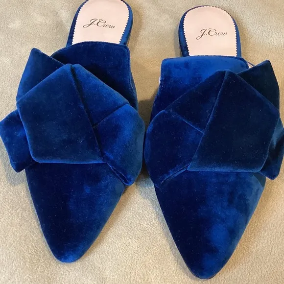 J.Crew Velvet Flat Mule Slides deep teal color; size 8; excellent condition