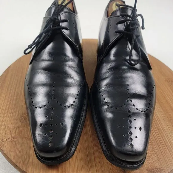 Jeffery West Black Leather Brogue Pointed Oxfords Dress shoe sz UK 8 US 9 Goth