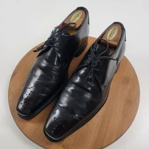 Jeffery West Black Leather Brogue Pointed Oxfords Dress shoe sz UK 8 US 9 Goth