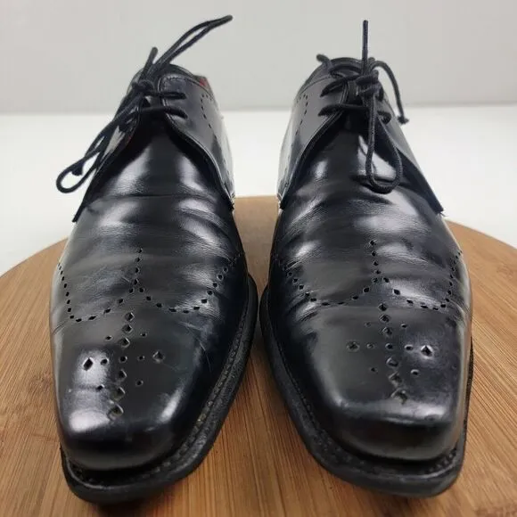 Jeffery West Black Leather Brogue Pointed Oxfords Dress shoe sz UK 8 US 9 Goth